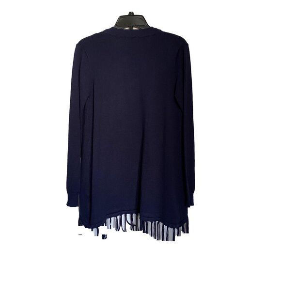 JOSEPH A. Navy Blue Rayon Fringe Hem Open Cardigan High-Low Sweater S - Picture 7 of 15